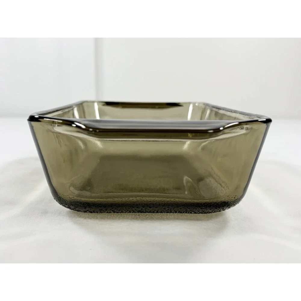 Vintage Glasbake Smoked Amber Glass Yellow Daisy Flower Loaf Pan‎ Casserole Dish